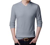 Suéter con cuello en V simple ajustado Camiseta básica de moda de color sólido para hombre ajuste normal íntima cómoda clásica universidad casual elegante cómodo suave básico top, gris, XL