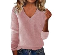 Suéter con escote en la espalda Suéter suelto europeo y americano liso para mujer para primavera y con una palabra en el hombro y capucha expuesta en el hombro. Abrigo de lana para mujer, Rosa., 3XL