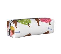 Suéter con patrón de mascota de raza de perro de abrigo rojo Dachshund, Estuche para lápices Estuche para lápices Estuche para lápices de cuero portátil con estuche para cosméticos con cremallera