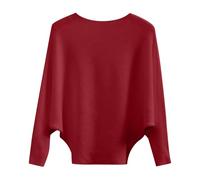 Suéter corto de punto acanalado para mujer, cuello barco, manga larga, Vino, XXL