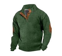 Suéter de 1/4 botones para hombre, suéter de cuello alto para hombre, sudadera de punto de manga larga, suéter casual cálido, sudaderas clásicas retro con coderas en otoño e invierno, verde, M