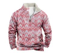 Suéter de algodón con media cremallera y forro polar para hombre, a rayas, cuello alto, casual, sudadera cálida de invierno, suéter de moda, suéter de manga larga, suéter de sherpa, rosso, 4X-Large