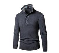 Suéter de algodón Cuello redondo de dos botones de moda de primavera y otoño para hombre Suéteres de invierno largos abiertos, gris oscuro, L