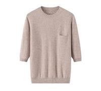 Suéter De Cachemira De 100% Para Mujer, Jersey Tejido De Color Sólido Con Cuello Redondo, Mangas Tres Cuartos Y Bolsillos Oscuros, Invierno,Beige,XL