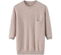 Suéter De Cachemira De 100% Para Mujer, Jersey Tejido De Color Sólido Con Cuello Redondo, Mangas Tres Cuartos Y Bolsillos Oscuros, Invierno,Beige,3XL