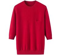Suéter De Cachemira De 100% Para Mujer, Jersey Tejido De Color Sólido Con Cuello Redondo, Mangas Tres Cuartos Y Bolsillos Oscuros, Invierno,Rojo,L