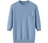 Suéter De Cachemira De 100% Para Mujer, Jersey Tejido De Color Sólido Con Cuello Redondo, Mangas Tres Cuartos Y Bolsillos Oscuros, Invierno,Azul Claro,SG