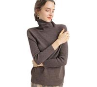 Suéter de cachemira de lana merino con cuello alto para mujer, suéter de punto para mujer, marrón, L