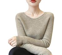 Suéter de cachemira genérico para mujer, cuello redondo, suéter ligero, manga larga, informal, versátil, bajo suéter, mitad de temporada, caliente, suéter, diario, casa alta, ligera, versátil, túnica