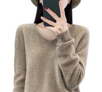 Suéter de cachemira para mujer, cuello redondo, manga larga, mezcla de lana, manga larga, elegante, para primavera e invierno, Un original Velvet Camel, S