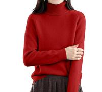 Suéter de cachemira para mujer, suéter de cuello alto de gran tamaño, de manga larga, ligero, color liso, suave, liso, para otoño, invierno, cálido, suelto, suéteres de Navidad, rosso, 5XL