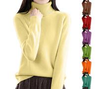 Suéter de cachemira para mujer, suéter de cuello alto de gran tamaño, de manga larga, ligero, color liso, suave, liso, para otoño, invierno, cálido, suelto, suéteres de Navidad, amarillo, 5XL