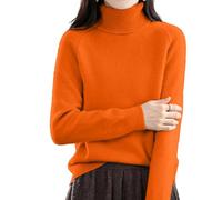 Suéter de cachemira para mujer, suéter de cuello alto de gran tamaño, de manga larga, ligero, color liso, suave, liso, para otoño, invierno, cálido, suelto, suéteres de Navidad, naranja, 5XL