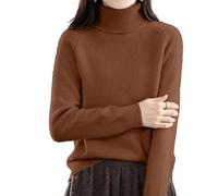 Suéter de cachemira para mujer, suéter de cuello alto de gran tamaño, de manga larga, ligero, color liso, suave, liso, para otoño, invierno, cálido, suelto, suéteres de Navidad, marrón, 5XL