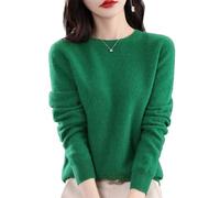 Suéter de cachemira suave para mujer, cuello redondo, manga larga, suéter básico informal de negocios, suéter 100% cachemira, Verde-c, M