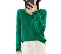 Suéter de cachemira suave para mujer, cuello redondo, manga larga, suéter básico informal de negocios, suéter 100% cachemira, V Verde Oscuro, L