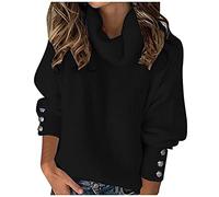 Suéter de Color Sólido para Mujer Bufanda Suéter Punto con Botones Cuello Alto Tops Cálidos para Otoño e Invierno Tops Elástico Cómodo Ropa Versátil de Moda