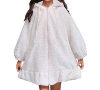 Suéter de conejo con orejas de conejo de color liso, casual, con capucha de orejas de conejo, ajuste holgado, sudaderas de gran tamaño para adolescentes y mujeres, de manga larga, con cordón, forro