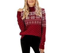 Suéter De Copo De Nieve, Suéter De Punto Para Mujer Suéter De Navidad Para Mujer Suéter De Navidad Vintage Con Cuello Alto Mangas Largas Patrones De Copos De Nieve Para Suéter (XL)
