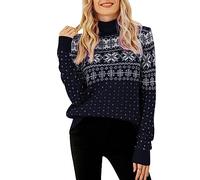 Suéter De Copo De Nieve, Suéter De Punto Para Mujer Suéter De Navidad Para Mujer Suéter De Navidad Vintage Con Cuello Alto Mangas Largas Patrones De Copos De Nieve Para Suéter (S)