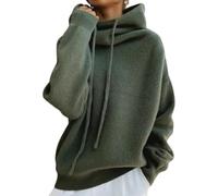 Suéter de cuello alto con cordón para mujer, color liso, cuello redondo, casual, cálido, holgado, para otoño e invierno, verde, Altoa única