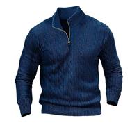Suéter de cuello alto con cremallera de un cuarto para hombre, suéter clásico casual de punto trenzado tipo polo, azul, M
