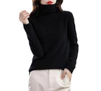 Suéter de cuello alto de lana merina 100% para mujer, color liso, de punto, básico, suave, tops de jersey, Negro, XL