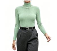 Suéter de cuello alto de punto acanalado para mujer, manga larga, para ajuste delgado, color sólido, básico para jersey para vacaciones diarias, vacaciones, primavera, otoño e invierno (M verde)