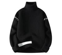 Suéter de Cuello Alto for Hombre vitalidad Juvenil, jerséis Punto Informales Holgados otoño e Invierno, Prendas cálidas retales for Tacto Suave(Black,3XL)