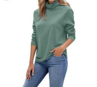 Suéter de Cuello Alto for Mujer, suéter de Cachemira for Mujer, suéter Informal de Manga Larga con Cuello Alto, Ropa de Diario.(Green,L)