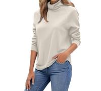 Suéter de Cuello Alto for Mujer, suéter de Cachemira for Mujer, suéter Informal de Manga Larga con Cuello Alto, Ropa de Diario.(Beige,XL)