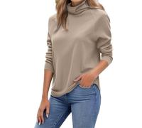 Suéter de Cuello Alto for Mujer, suéter de Cachemira for Mujer, suéter Informal de Manga Larga con Cuello Alto, Ropa de Diario.(Khaki,M)