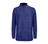 Suéter de cuello alto para hombre, suéter de un cuarto de botón, sudadera suave y cálida, suéter de punto, manga larga lisa, capa intermedia para otoño e invierno, azul, XXL