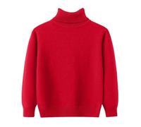 Suéter de cuello alto para niños con base de color sólido, suéter de punto para niños y niñas, parte superior de forro polar para niño (rojo, 4-5 años)