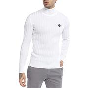 Suéter de Cuello de Tortuga para Hombres Jersey de Punto Acanalado Blanco M