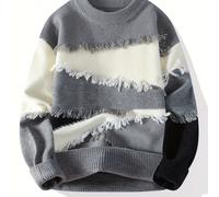 Suéter de franela para hombre con bloques de color y , tejido , corte holgado, larga, ideal para el invierno, estilo vintage y , para otoño-invierno, ideal para uso diario, ocio y looks streetwear