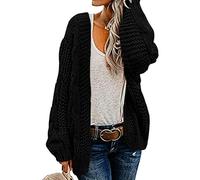 Suéter de gran tamaño para mujer, cárdigan de punto grueso, frente abierto, manga farol, ajuste holgado, ropa de punto para exteriores, Negro, M