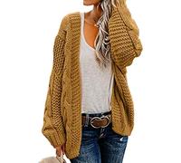 Suéter de gran tamaño para mujer, cárdigan de punto grueso, frente abierto, manga farol, ajuste holgado, ropa de punto para exteriores, amarillo, XL