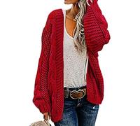 Suéter de gran tamaño para mujer, cárdigan de punto grueso, frente abierto, manga farol, ajuste holgado, ropa de punto para exteriores, rosso, 3XL