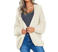 Suéter de gran tamaño para mujer, cárdigan de punto grueso, frente abierto, manga farol, ajuste holgado, ropa de punto para exteriores, beige, XL