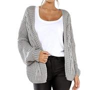 Suéter de gran tamaño para mujer, cárdigan de punto grueso, frente abierto, manga farol, ajuste holgado, ropa de punto para exteriores, gris, M