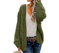 Suéter de gran tamaño para mujer, cárdigan de punto grueso, frente abierto, manga farol, ajuste holgado, ropa de punto para exteriores, verde, M