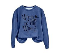 Suéter de Halloween para mujer, con temática de Halloween, para el mes de Halloween, a la moda, con estampado gráfico, blusa de manga larga, casual, cuello redondo, ligera, para otoño, azul oscuro, XL