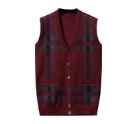 Suéter de Hombre Invierno Casual Sin Mangas Cálido Básico Clásico Elegante Trabajo de Moda Camisetas Térmica Chaleco con Cuello en V Tejida Camiseta Top College Comfort Sweater Oficina Vintage, rojo