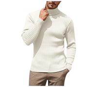 Suéter de Hombre Jacquard de Color Sólido con Cuello Alto Ajuste Normal de Punto Interior Cuello Alto Jersey de Oficina Vintage Cómodo Colegio Casual Elegante Simple Cómodo Suave, Color blanco., XL