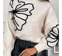 Suéter de Hombros Caídos con Estampado Floral 2025 - de Cuello , Tops Elegantes de Larga Ideales para Outfits de Otoño e Invierno