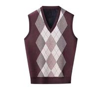 Suéter de Invierno Casual Moda Sin Mangas Chaleco con Cuello en V Tejida Jersey Jersey Top Clásico College Comfort Cardigan Sweater Oficina Vintage Chaleco Cómodo, B Red, XL