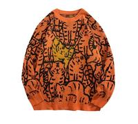 Suéter de Invierno Colorido y Otoño Tejer Suéter Estilo Haku Suelto Creativo Retro para Hombre y Mujer Suéter Lana, A-naranja, L