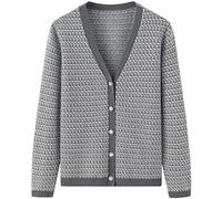 Suéter De Lana 100% Cachemir A Cuadros Con Cuello En V Cárdigan De Un Solo Pecho Suéter De Cachemira De Manga Larga Para Mujer,Gris Hierro,L