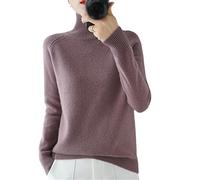 Suéter de Lana de Cachemira de Cuello Alto de Las Mujeres Otoño Invierno de Color sólido Jersey de Punto Femenino Casual básico de Fondo suéter, Morado., L
